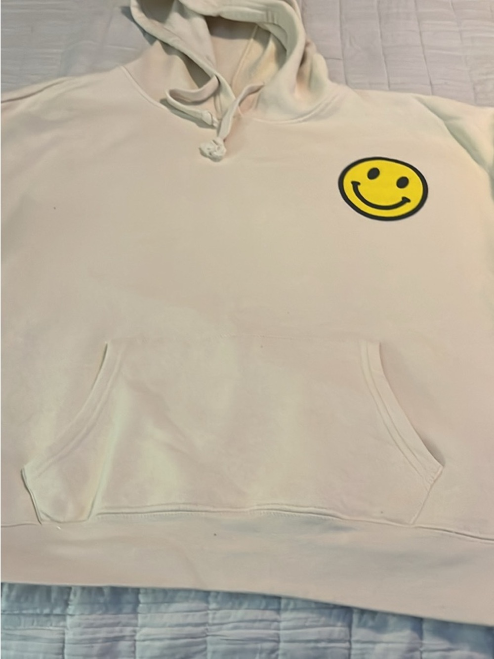 Cream Smiley Graphic Hoodie - Casual Women’s Sweatshirt